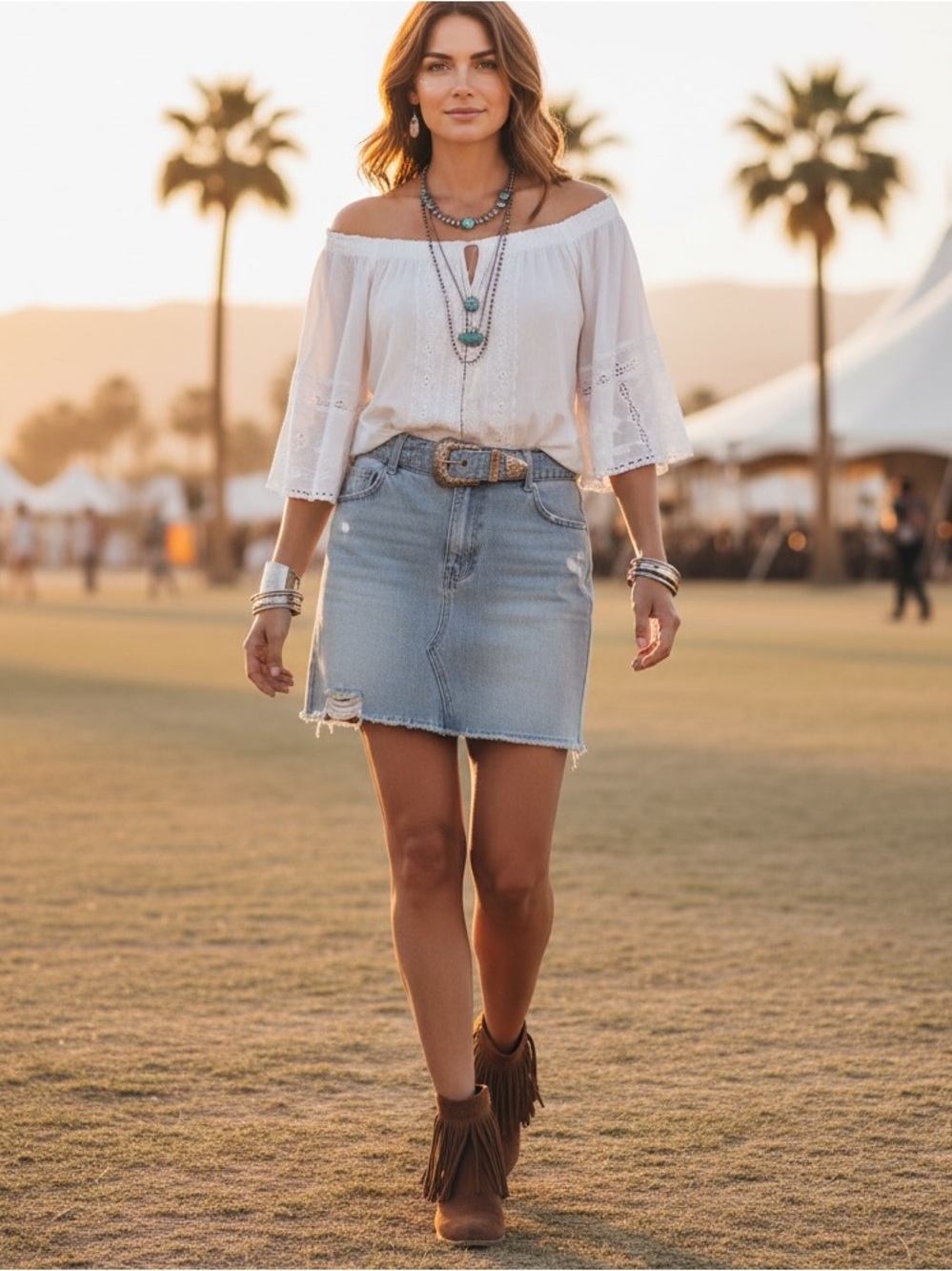 Le Lis Denim Mini Skirt Western Belt Distressed Festival Y2K M